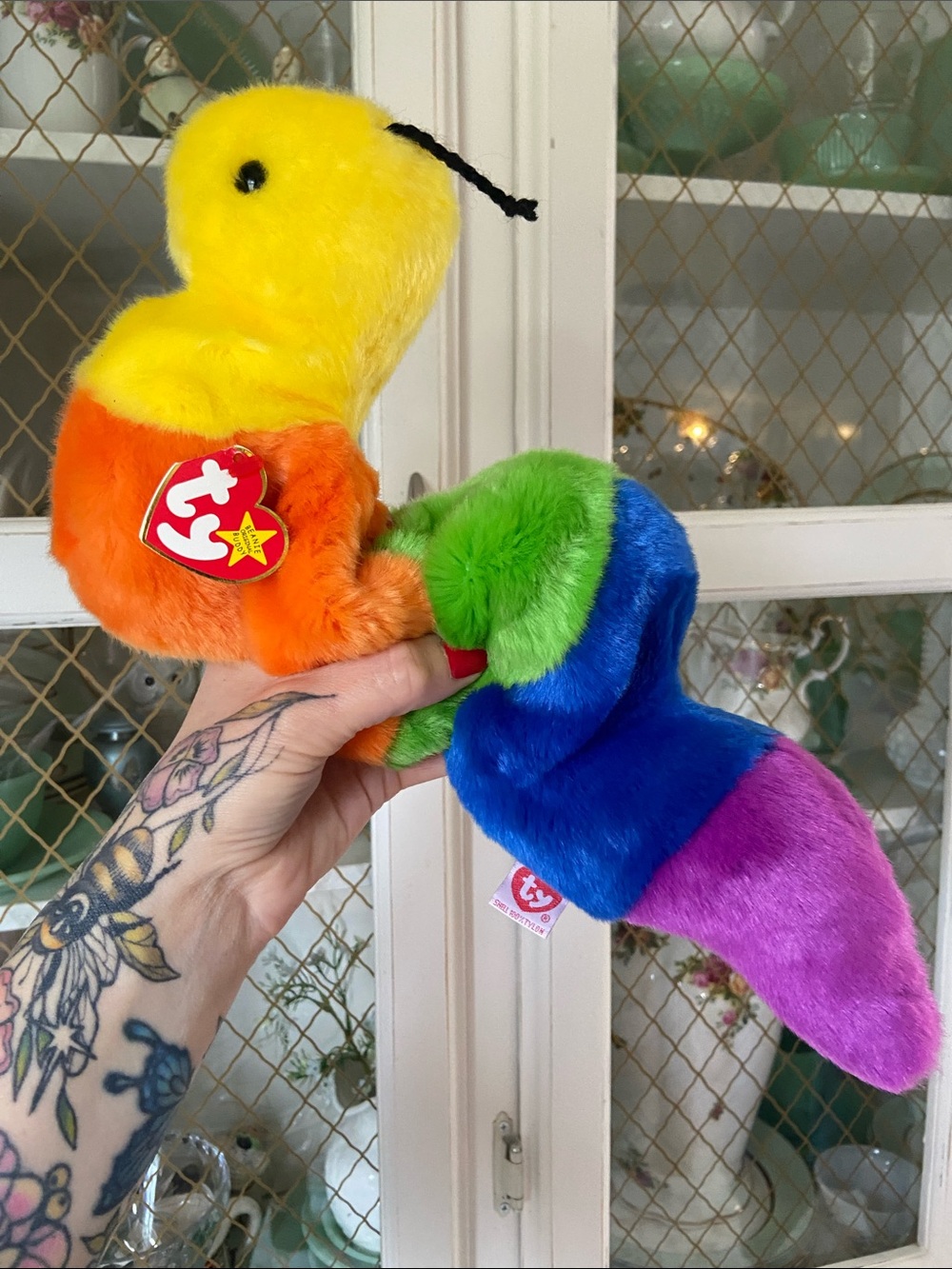 Ty Beanie Buddy Stuffy Rainbow Caterpillar “Inch” Beanie Babies 1990s Y2K Softie